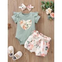 Baby Floral Bodysuit & Belted Shorts & Headband